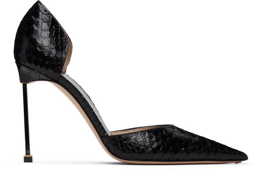 Black Semi Shiny Printed Python Spire D'Orsay Heels