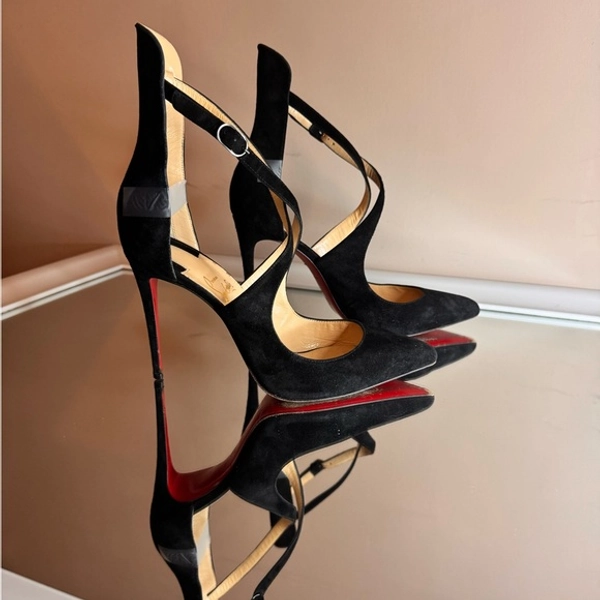 Christian Louboutin MarlenaRock Black suede Strappy Heels with Red Sole