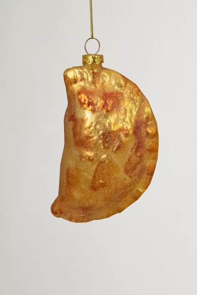 Golden Glittered Pierogi Glass Ornament