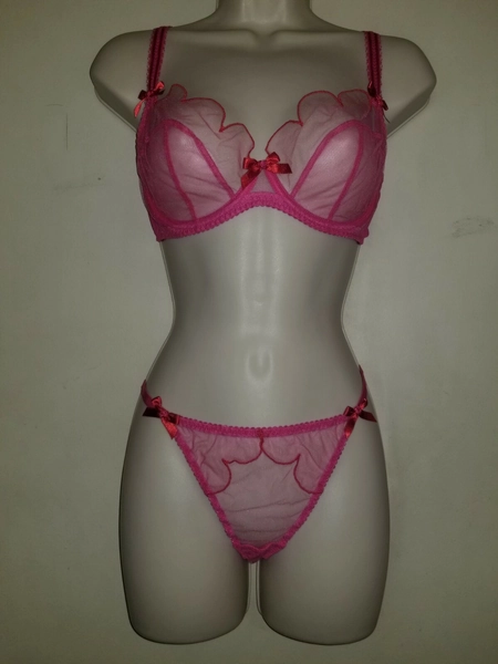 Agent Provocateur Lorna bra and thong bright pink with red trim NWT