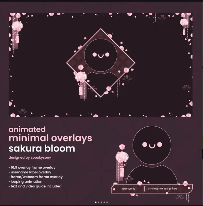 Sakura Bloom | Pink | Animated Overlay Set | Border Overlay | Webcam Frame