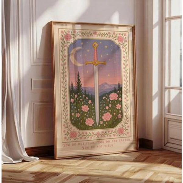 You do not fear. You do not falter. You do not yield Print, Fantasy Wall Art, Girly Book Lover Gift, Sword Art, Book Quote, Pink Print