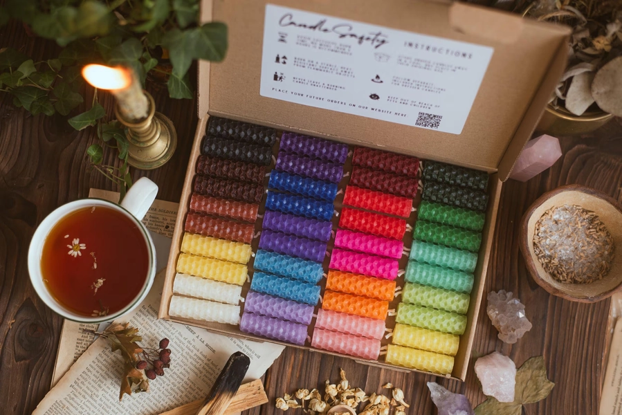40 Beeswax Spell Candles with Ritual Guide, Incantation Cards & Optional Candle Holders