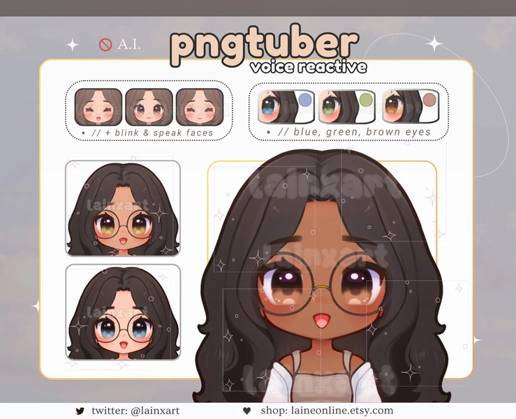 Cute Pngtuber Glasses Model BLACK HAIR Chibi (3 Skin Tone) Kawaii Anime Girl Premade Streaming Avatar Voice Reactive Twitch Veadotube - Etsy
