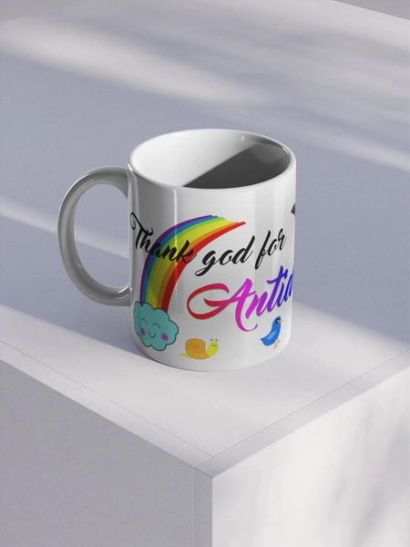 "thank god for antidepressants" mug