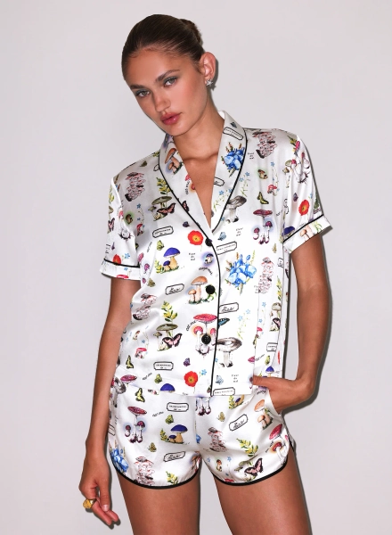 Ivory Magical Mushroom Print Short Sleeve PJ Top | Fleur du Mal