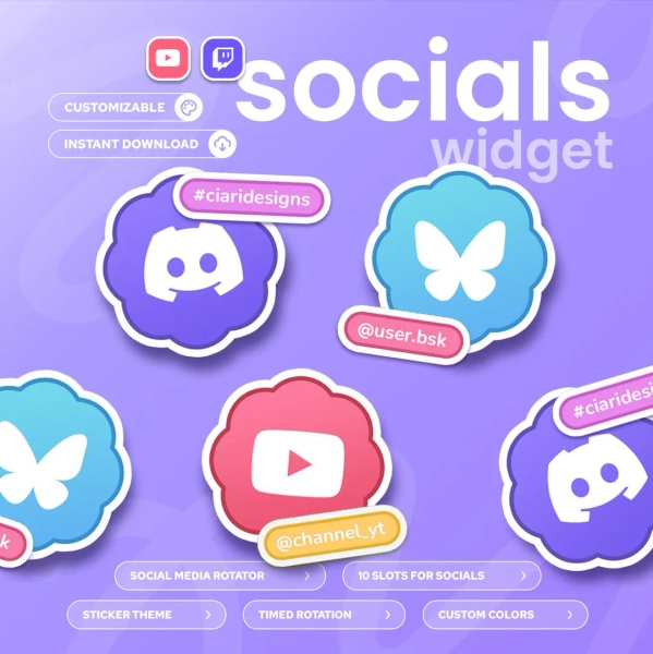 Badge Social Media Rotator Widget | Twitch & Youtube | (37) Icons | Customizable Widget | Streamelements OBS Streamlabs - Etsy