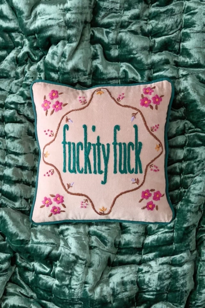 Cheeky Slogan Velvet Embroidered Throw Pillow