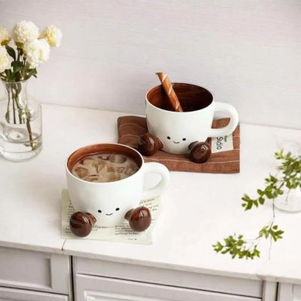 Ceramic Mug Cute 3D Feet & Smiley Face Perfect for Milk, Coffee, or Cocoa Ideal Gift for Girlfriends and Friends