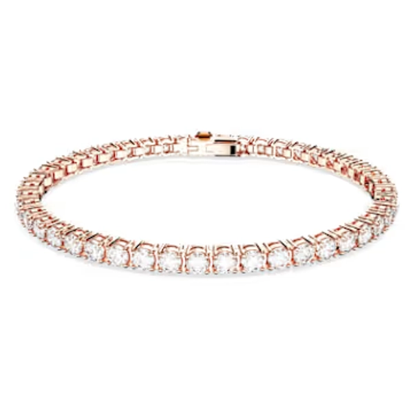 Matrix Tennis bracelet, Round cut, White, 18K rose gold finish