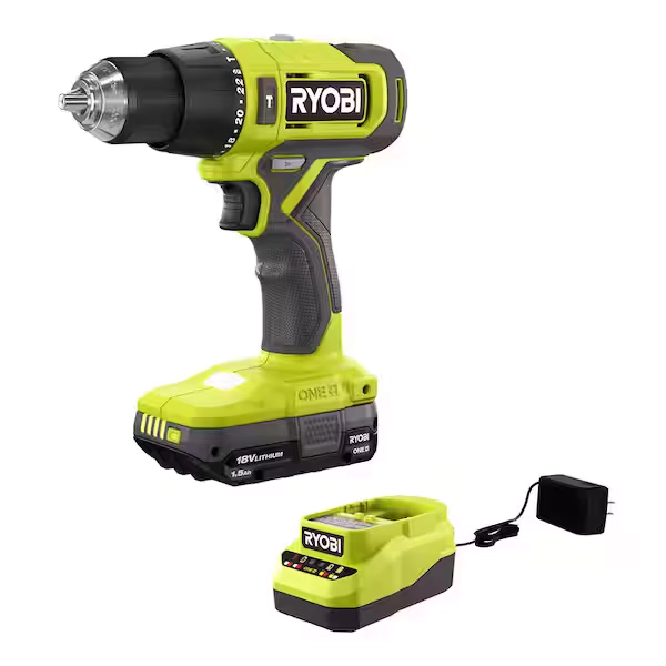 RYOBI ONE+ 18V Cordless 1/2 in. Hammer Drill Kit with 1.5 Ah Battery and Charger PCL220K1