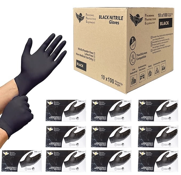 S&G Black Nitrile Gloves Powder Free 3 Mil 1000pcs XS/S/M/L/XL