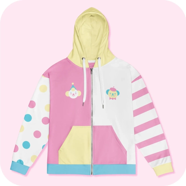 Clown vs Mime Candy Colors Unisex zip hoodie - Size: 2XS US letter