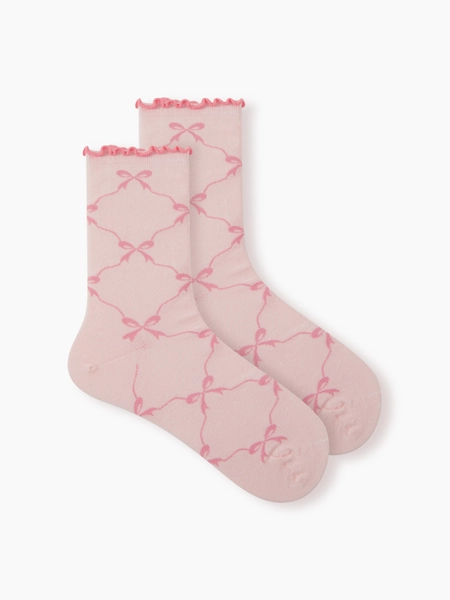 BOWKNOT & RUFFLE RIBBED CREW SOCKS