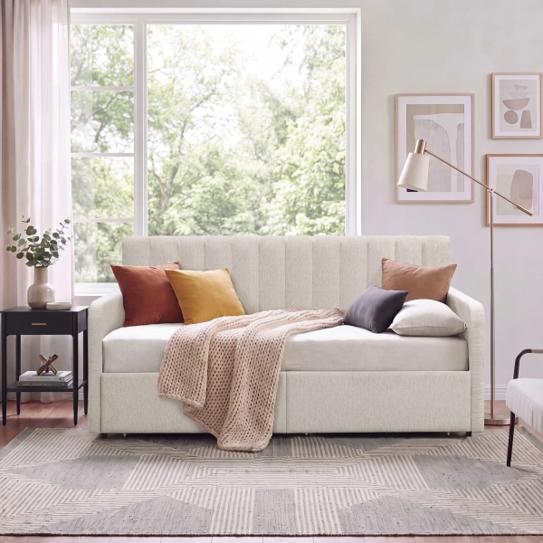Martha Stewart Neely Wooden Platform Daybed With Spindles And Wood Slat Foundation