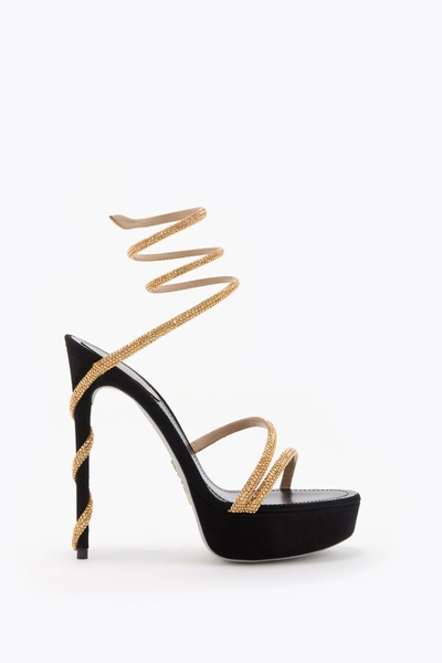 MARGOT BLACK AND GOLD PLATFORM SANDAL 130