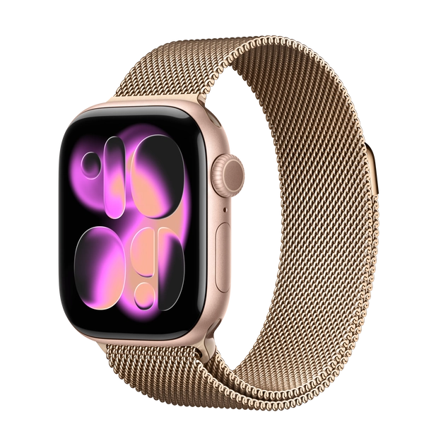 Apple Watch Series 11 GPS, 42mm Rose Gold Aluminium Case with Gold Milanese Loop