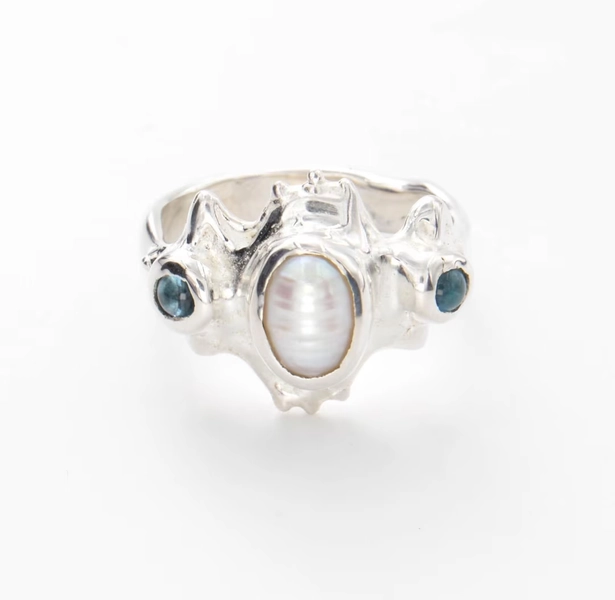 925 Silver Pearl Ring With Blue Topaz - Natural Pearl Ring - Etsy