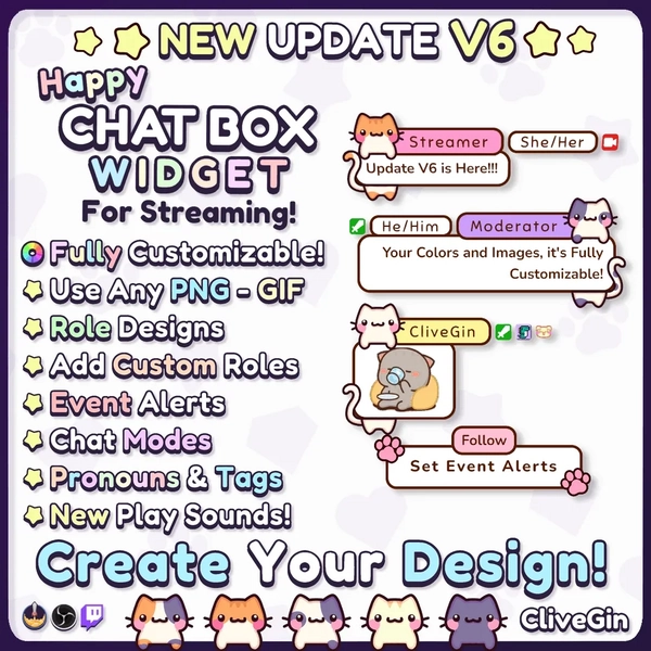CliveGin Happy Chat Box Widget for Streaming 🌟 Fully Customizable Chat Widget by CliveGin (@clivegin)