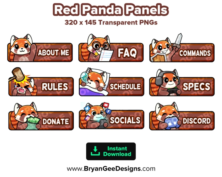Panneaux Red Panda Twitch pour le streaming, panneaux Youtube, panneaux coup de pied, panneaux Rumble, panneaux Streamer, graphiques Streamer, graphiques Twitch - Etsy France