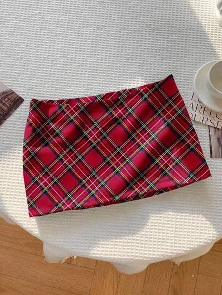 Red Plaid Mini Skirt