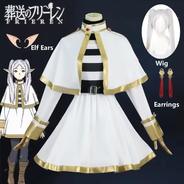 Disfraz de Cosplay de Sousou No Frieren, Peluca, Zapatos, Figuras de Anime, Vestido de Mago, Orejas de Elfo, Fiesta de Halloween, Navidad para Mujeres
