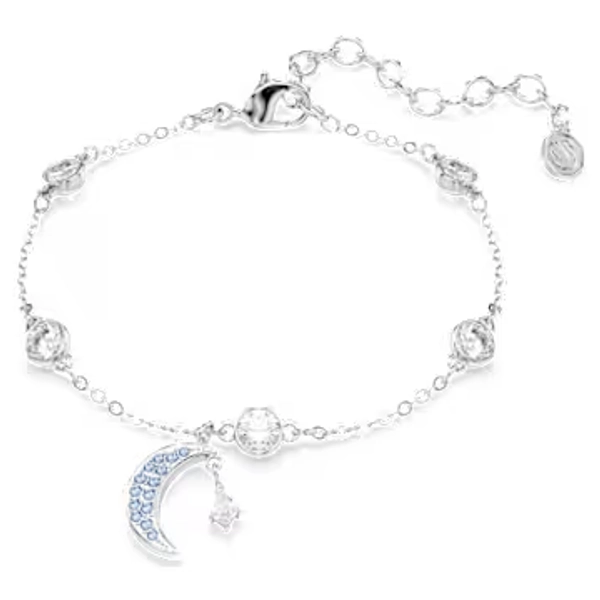 Symbolica bracelet, Round cut, Moon, Blue, Rhodium plated