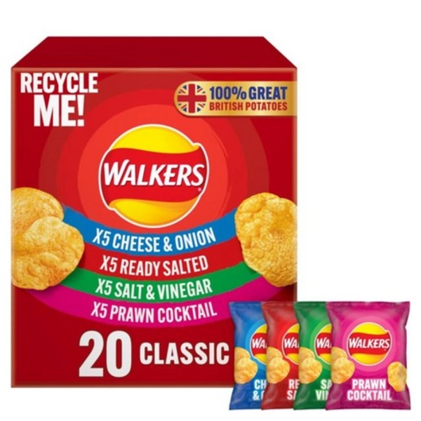 [영국발송] 4가지맛 20팩 워커스 클래식 버라이어티 멀티팩 감자칩 Walkers Classic Variety Multipack Crisps, 25g, 20개