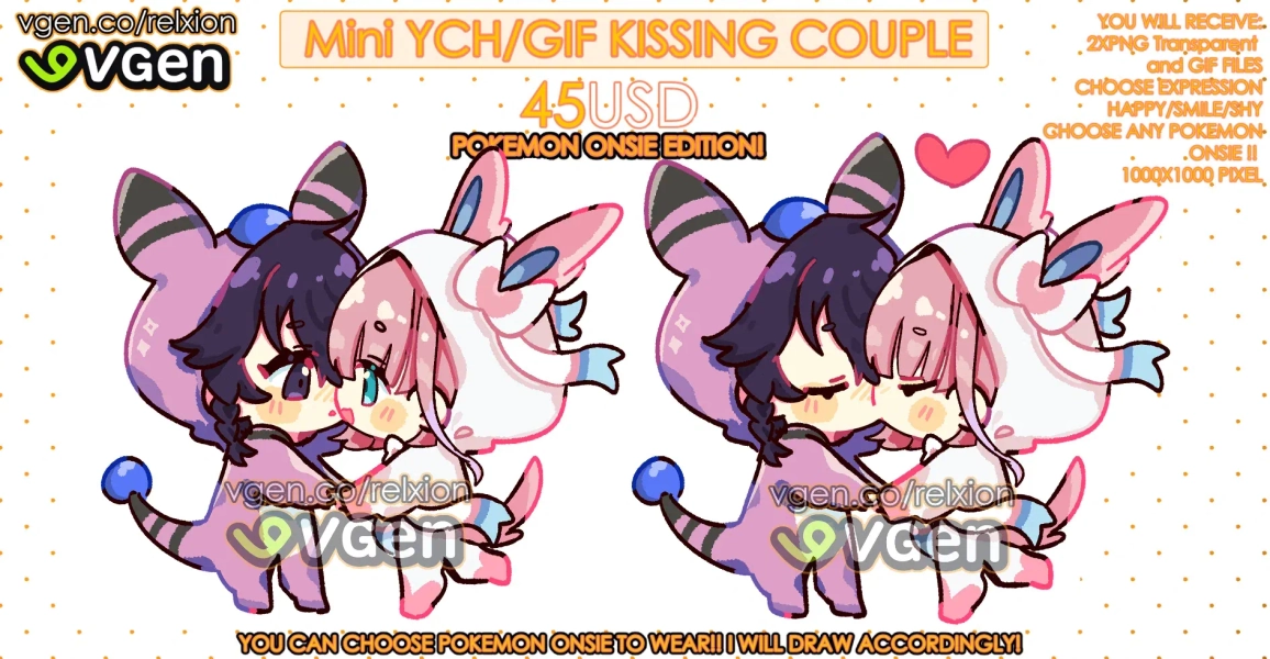 YCH: Mini KISSING/GIF ANIMATED COUPLE POKEMON ONSIE VER by relxion (@relxion)