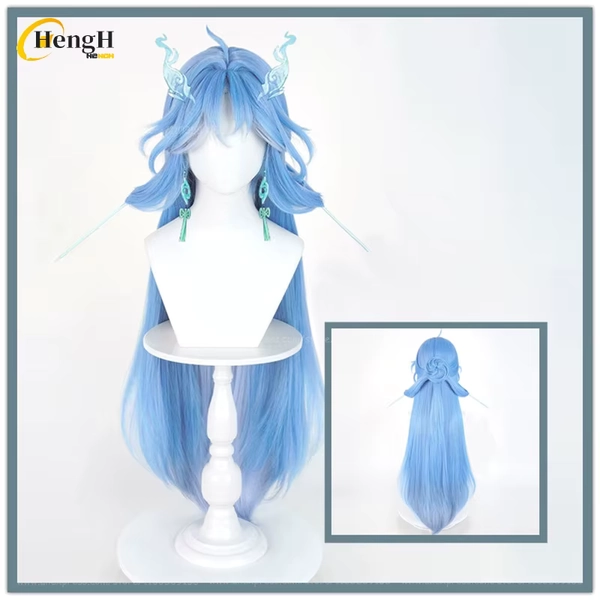 Auf Lager: WUWA Qingxiao Lange 90cm Blaue Cosplay Anime Perücke, Hitzebeständige Synthetik-Haare, Halloween-Party-Perücken + Perückenkappe - AliExpress 200165144
