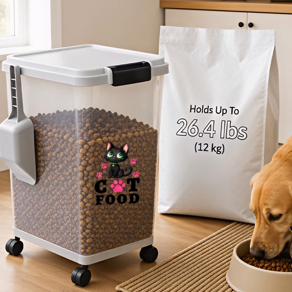 TEMU 2d Flat, 2d Stickers For Cat Food Containers, Car Stickers And Decals, , Cute Black Cat With And Cat Food Text, Pet Food Storage Decor For