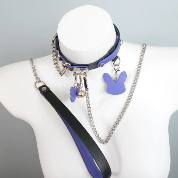 Black and Purple Contrast Bunny Choker With Bell & Bone Tag, Adjustable Leather Collar With Detachable Chain, Kawaii Goth Gift - Etsy