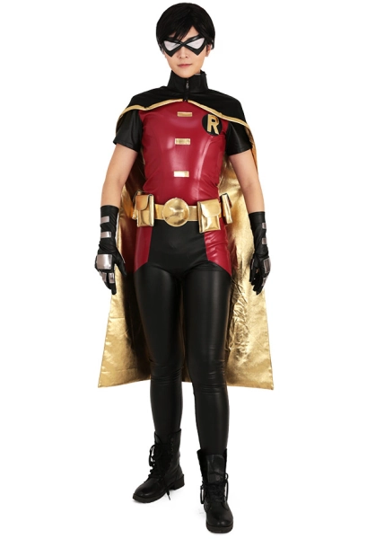 Superhero Robin Cosplay Costume Bodysuit with Cape