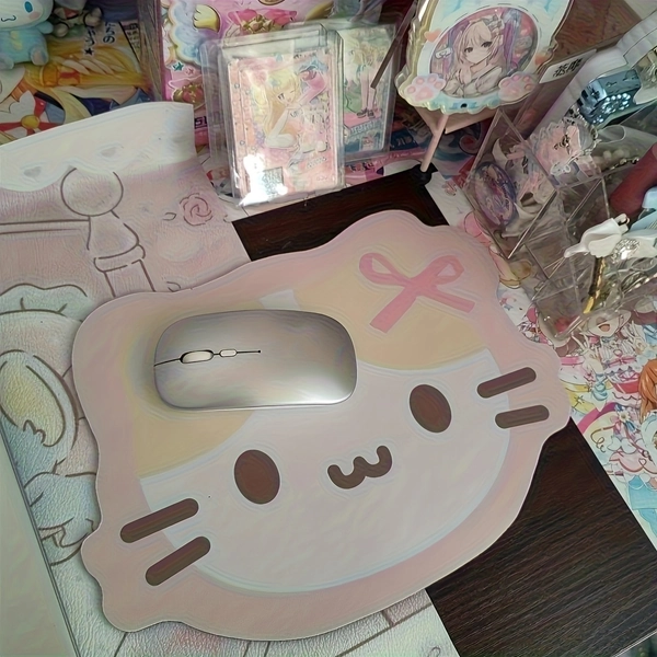 Hello Kitty Mouse Pad - Non-Slip, Faux Leather Gaming And Desk Mat, Suitable for Women/Teens, Cute Workstation Decor, Oval Design, Cute Mouse Pad