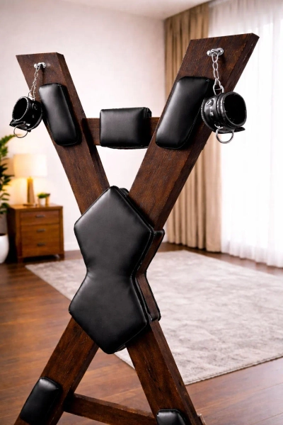 St Andrew’s Cross Bondage Frame | Handmade Wooden Leather  BDSM Cross | Adult Dungeon FurnitureAdult Play Furniture