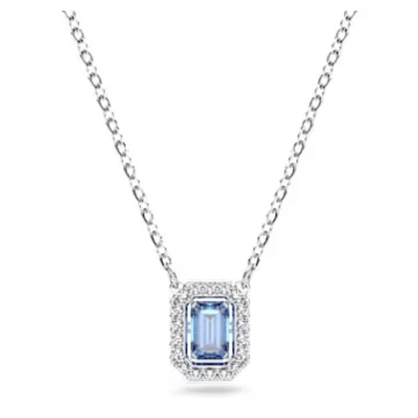 Una necklace, Octagon cut, Blue, Rhodium plated
