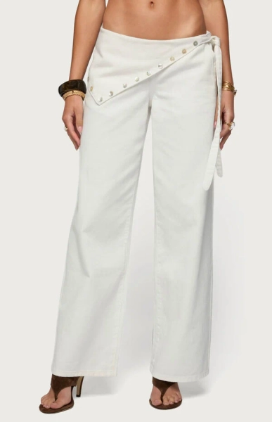 Button Foldover Low Rise Baggy Jeans