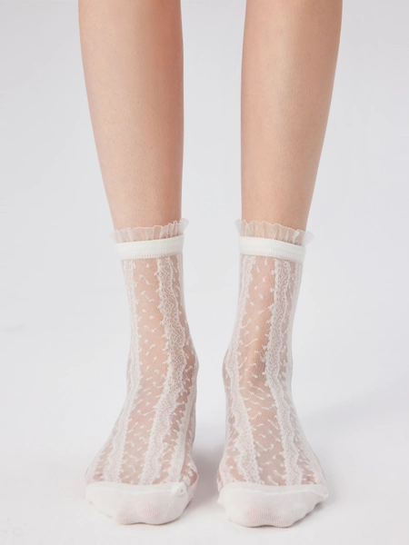 Fabric JACQUARD & LACE CREW SOCKS For Daily Casual Date Party/Clubbing Vacation