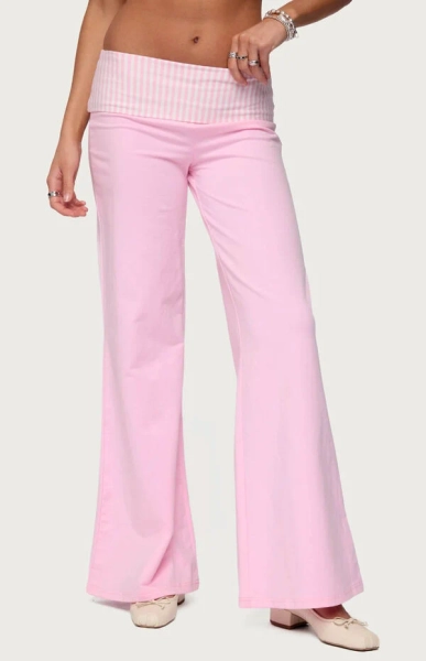 Meshey Striped Fold Over Pants