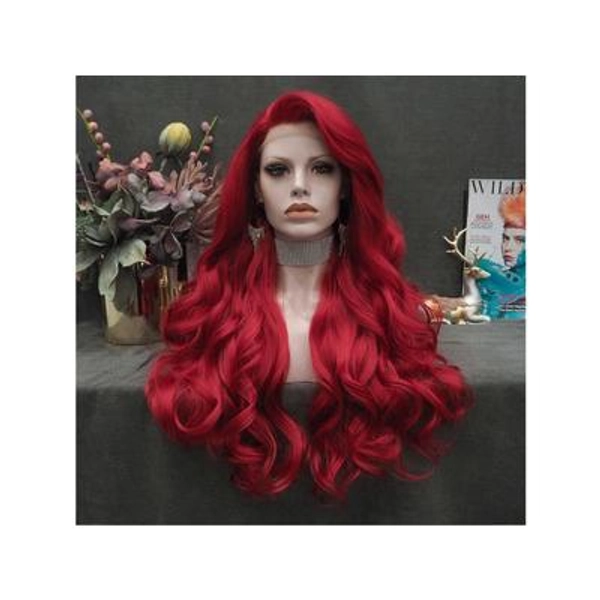 Red Lace Front Wig Long Wavy Synthetic Hair, Cosplay Wig 26 Inch