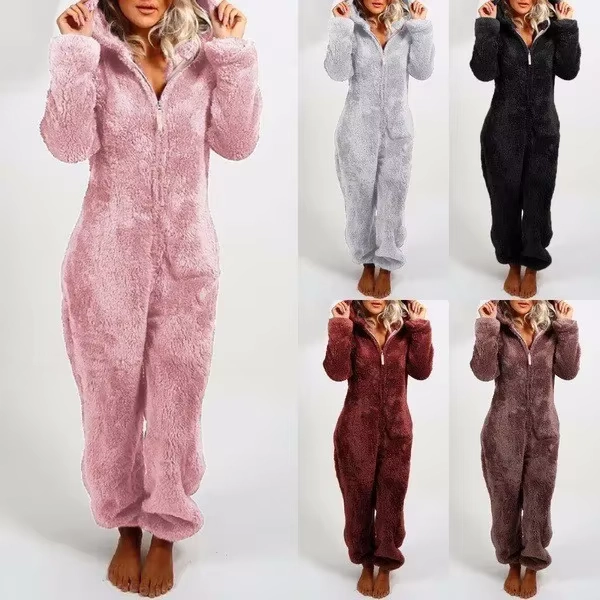 Hot Sale Of The Season Autumn Winter Thickened Fleece Women's Onesie Pajamas with Hat Casual Style Comfortable Soft Fabric Chine - AliExpress 200000345