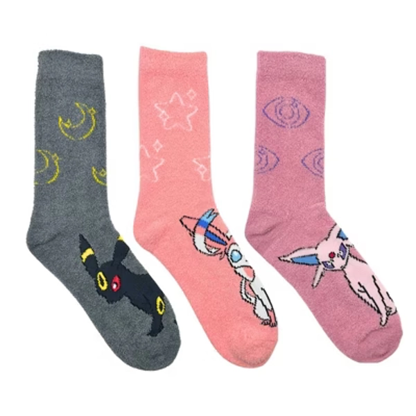 Pokémon 3pk Micro Popo Fuzzy Crew Socks - Sylveon, Espeon, Umbreon