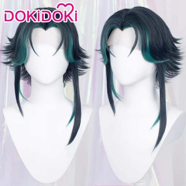 【Ready For Ship】【Front Lace】DokiDoki Game Genshin Impact Cosplay Xiao Wig Short Green Wig - Wig Only-Ready For Ship