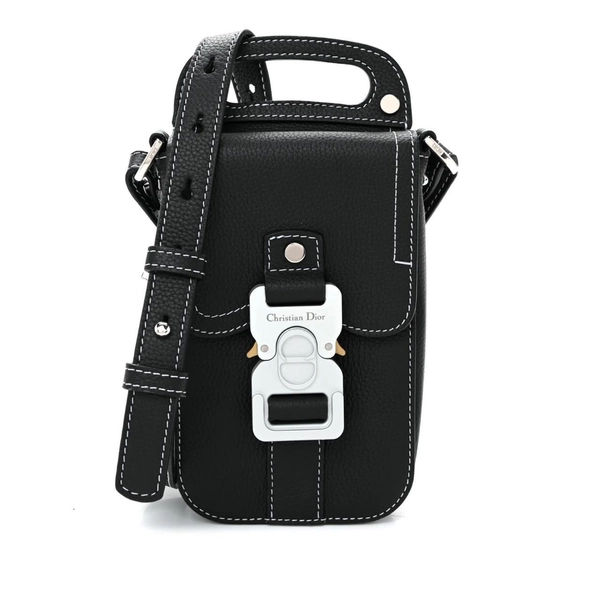 Black Dior vertical saddle bag with white stitching...