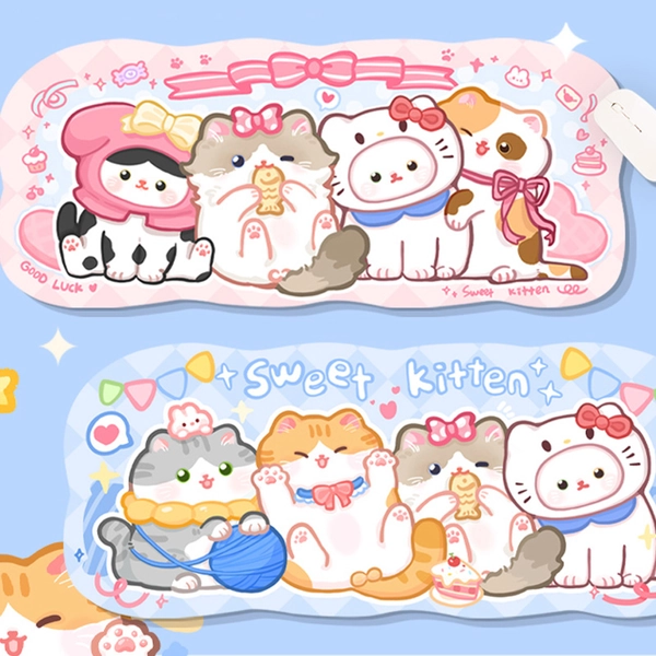 Kawaii Cat Gaming Mouse Mat Pastel Ragdoll Cat Desk Mat - A