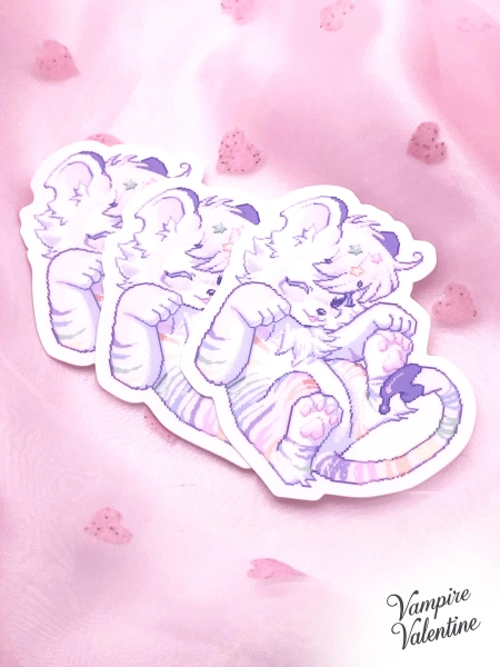 Oekaki Internet Rainbow Tiger | Pixel Art Sparkle Cat 3 Inch Art on Waterproof Vinyl - Etsy