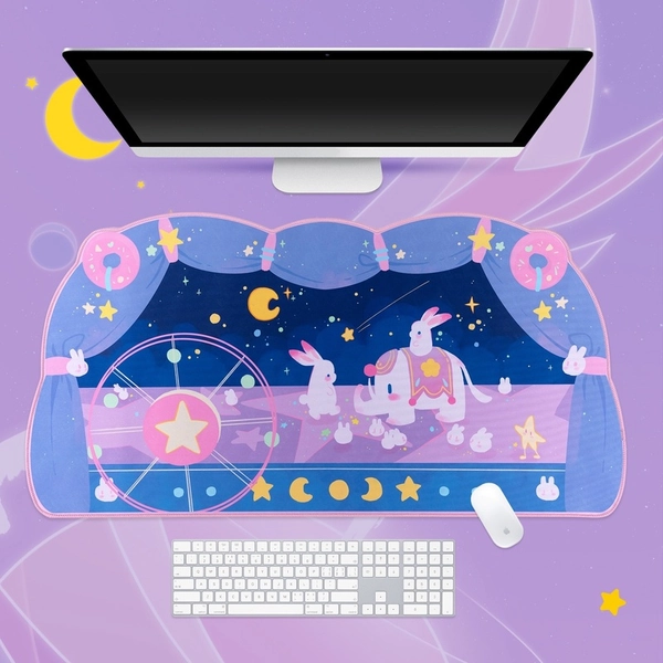Kawaii Circus Desk Mat Cute Bunny Mouse Pad Stars and Moon