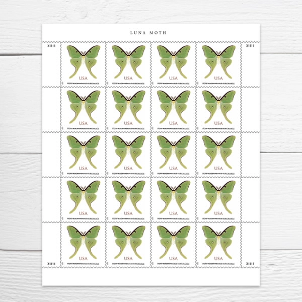 Luna Moth Stamps $1.31, Sheet of 20