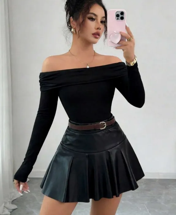 Off shoulder top + Mini skirt (whole outfit)