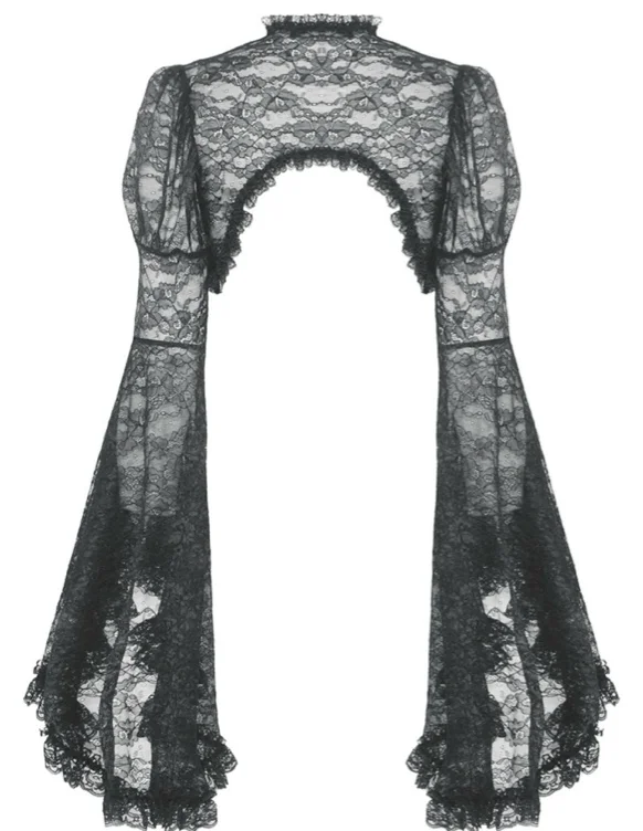 Black Vintage Gothic Victorian Long Trumpet Sleeves Lace Cape for Women - Devilnight.co.uk